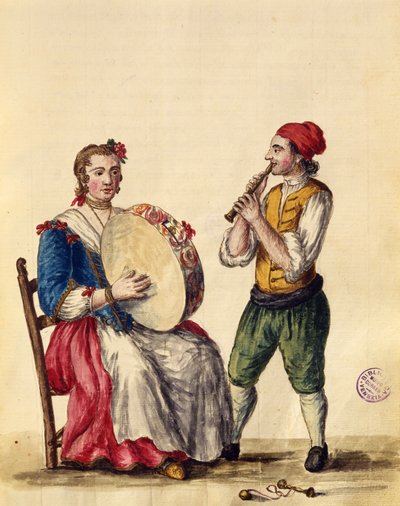 Venetiansk musiker (pen & blæk og wc på papir) af Jan van Grevenbroeck