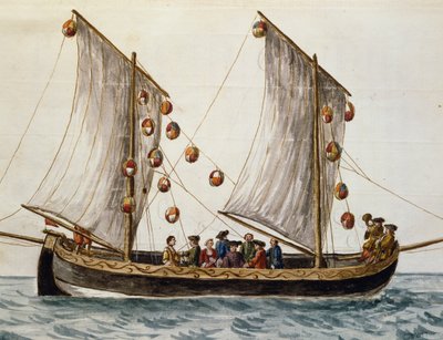 Venetiansk båd udsmykket til Forløserfesten, af Jan Grevenbroeck (1731-1807), akvarel, Italien af Jan van Grevenbroeck