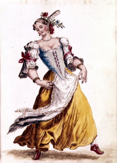 Venetiansk dans. Akvareltegning og blæk fra manuskriptet "Venitianernes skikke"" af Jan van Grevenbroek (eller Giovanni Grevenbroich (Grevenbroich) (1731-1807) af Jan van Grevenbroeck
