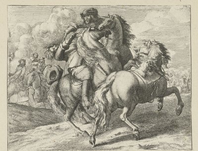 Soldat skudt på hesteryg Cavalry Scenes (serietitel) af Jan van Huchtenburg (possibly copy after)