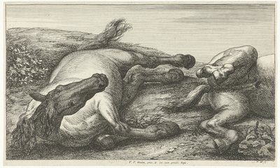 To faldne heste, den venstre set forfra Dead Horses (serietitel) af Jan van Huchtenburg