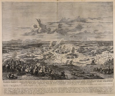 Accurata delineatio praelii Hochstetensis quo ingenti Gallorum et Bavarorum exercitu profligato caeso capto ...  Præcis gengivelse af det berømte slag ved Hochstet ... af Jan van Huchtenburgh