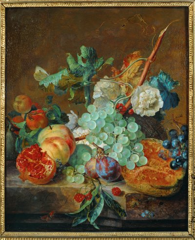 Blomster og frugt (maleri på lærred) af Jan van Huysum