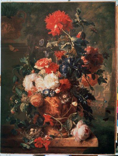 ""Buket blomster"" (Blomster) Også repræsenteret er en rede med æg og insekter (inklusive sommerfugl, flue, myre og mariehøne) Maleri af Jan van Huysums (1682-1749) 1722 Eremitagemuseet Sankt Petersborg af Jan van Huysums