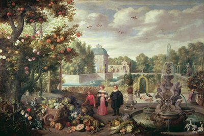 Havescene med springvand af Jan van Kessel the Elder