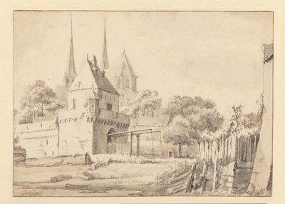 Udsigt over Bergpoort og Bergkerk i Deventer af Jan van Kessel