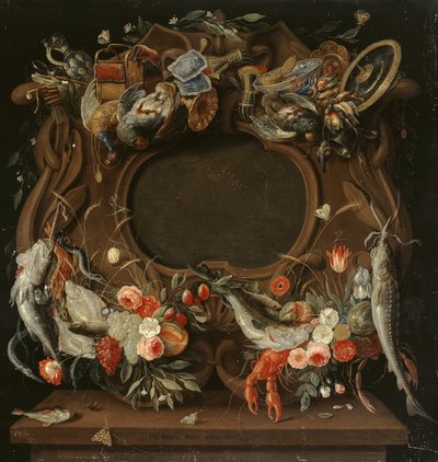 Medaljonens ramme med en allegorisk afbildning af de fire elementer af Jan van Kessel the Elder