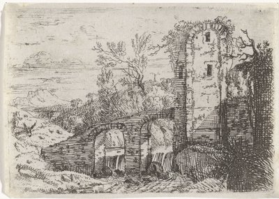 Stenbro over vandfald af Jan van Nickelen