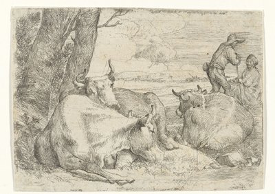 Tre køer og to hyrder af Jan van Ossenbeeck
