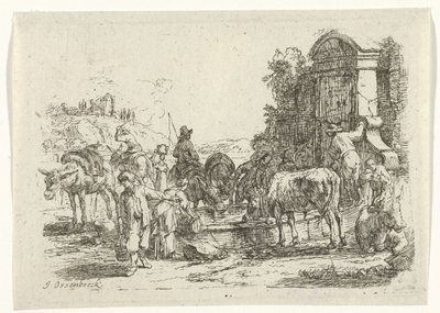 Drikker kvæg ved en brønd af Jan van Ossenbeeck