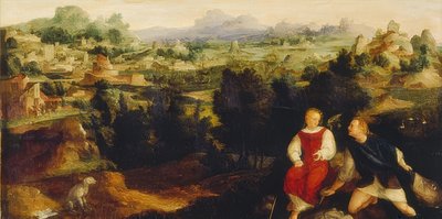 Tobias med englen i et landskab. 1521 af Jan van Scorel