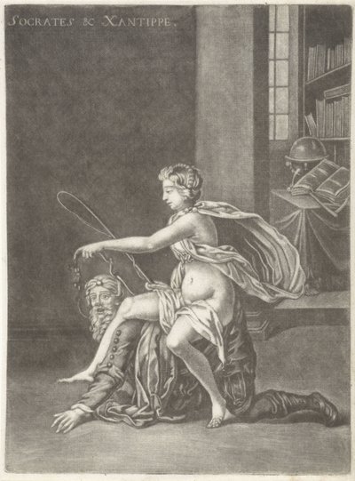 Sokrates hånet af sin kone Sokrates og Xanthippe (titel på objekt) af Jan van Somer