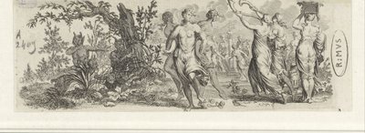 Dansende nymfer set af satyrer af Jan van Vianen