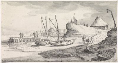 Både på en flodbred Playsante landskaber og sjove ansigter (serietitel) af Jan van de Velde (II)