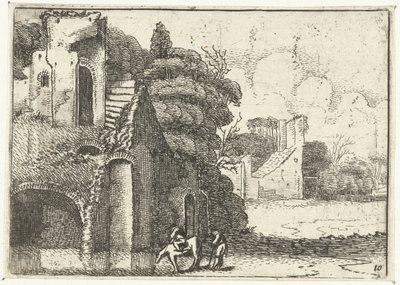 Drikkehest ved ruiner Små landskaber (serietitel) af Jan van de Velde (II)