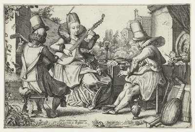 Elegant selskab, der laver musik i en have af Jan van de Velde (II)