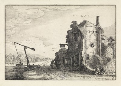 Figurer på en kro i et rundt tårn Landskaber (serietitel) Amenissimae aliquot requculae (serietitel) af Jan van de Velde (II)