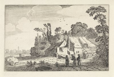 Figurer på en landevej ved en gård Landskaber (serietitel) Amenissimae aliquot requculae (serietitel) af Jan van de Velde (II)