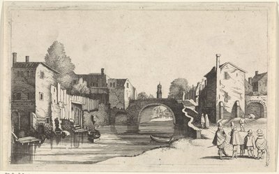 Udsigt over en kanal i en by Seascapes (serietitel) af Jan van de Velde (II)