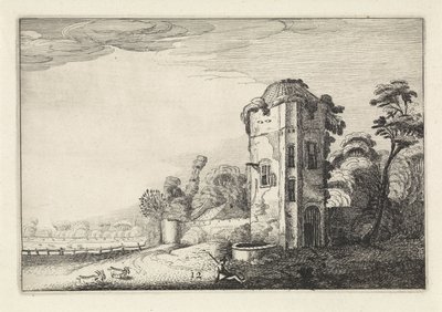 Hyrde nær et tårn med en brønd Landskaber (serietitel) Amenissimae aliquot requculae (serietitel) af Jan van de Velde (II)