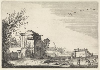 Flaske spillere på isen ved et svaleslag Landskaber (serietitel) Amenissimae aliquot requculae (serietitel) af Jan van de Velde (II)