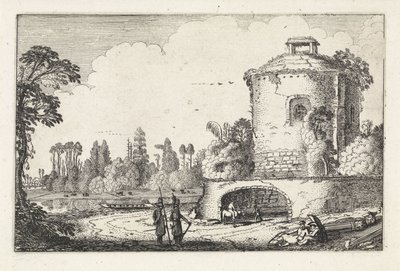 Landskab med et rundt tårn Landskaber (serietitel) Amenissimae aliquot requculae (serietitel) af Jan van de Velde (II)
