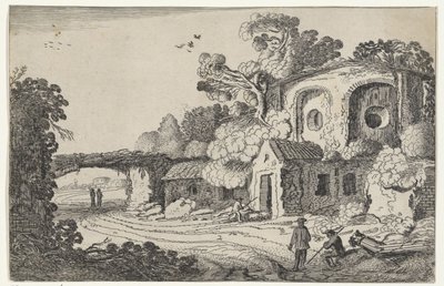 Landschap met oude burcht Ruiner i landskab (serietitel) Gamle ruiner og nogle af de smukkeste regioner (serietitel) af Jan van de Velde (II)