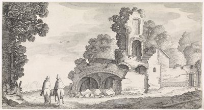 Landskab med ruin og to ryttere Playsante landskaber og sjove ansigter (serietitel) af Jan van de Velde (II)