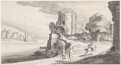Rundetårn ved en flod Plaisante landskaber og underholdende digte (serietitel) af Jan van de Velde (II)