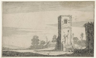 Ruïne af en toren i et landskab Ruiner (serietitel) (serietitel) af Jan van de Velde (II)