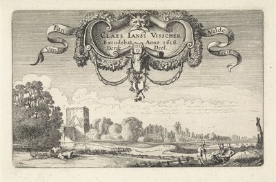 Hvilende figurer i et landskab med køer og et tårn Landskaber (serietitel) Amenissimae aliquot requculae (serietitel) af Jan van de Velde (II)