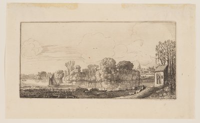 Et lille kapel ved en dam, fra Seks landskaber af Jan van de Velde II