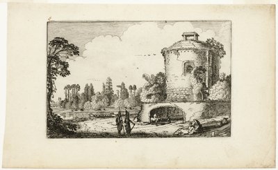 Landskab med et rundt tårn af Jan van de Velde II