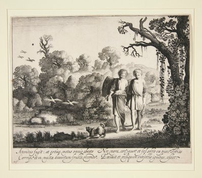 Tobias og englen, med fisken fra historien om Tobias af Jan van de Velde II