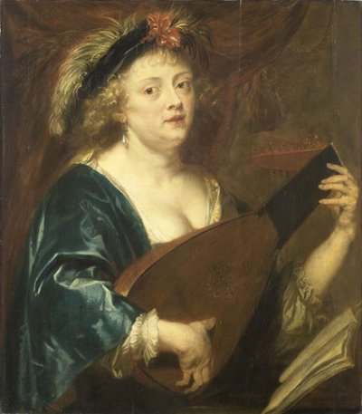 Fransk:  Femme jouant du luth Portræt af en kvinde, der spiller på lut af Jan van den Hoecke