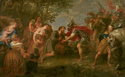 Jakob møder sin bror Esau (olie på lærred) af Jan van den Hoecke