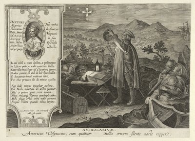 Amerigo Vespucci Opdagelse af sydkorset med en astrolabium, fra Nova Reperta, pub. 1600 (gravering) af Jan van der Straet