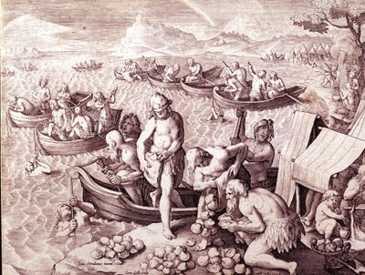 Østersfiskeri. 1600-tallet. Gravering af Giovanni Stradano (Jan Van Der Straet) (Johannes Stradanus) (1523-1605). af Jan van der Straet