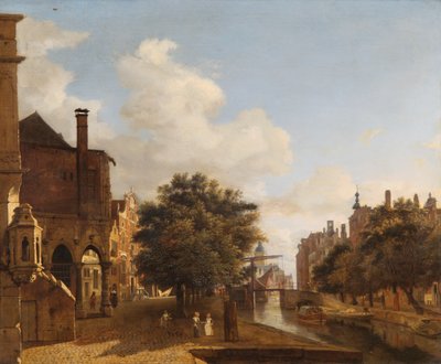Architectural Fantasy, med det gamle rådhus, Amsterdam ca. 1667-72 (olie på egetræspanel) af Jan van der Heyden