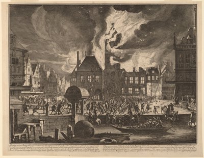 Afbrænding af det gamle Amsterdams rådhus af Jan van der Heyden