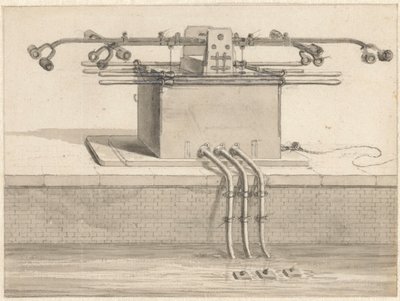 Dobbelt sugepumpe foran brandslangen af Jan van der Heyden