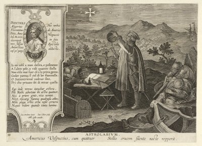 Amerigo Vespucci Opdagelse af sydkorset med en astrolabium, pub. 1600. af Jan van der Straet