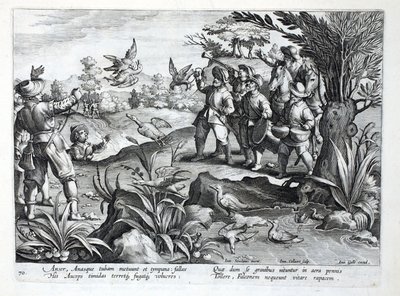 Jægere, der bruger falke til at jage gæs, illustration fra 