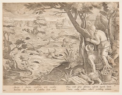Tranejagt ved hjælp af kegler, tallerken 28 i Hunts of Game, Birds and Fish-serien af Jan van der Straet, called Stradanus