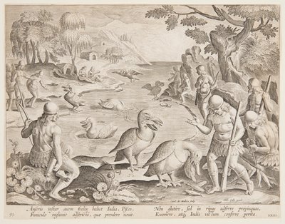 Indianere, der fanger fisk ved hjælp af pelikaner, tallerken 23 i Game of Game, Birds and Fish-serien af Jan van der Straet, called Stradanus
