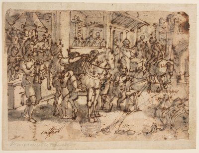 Opfindelsen af stigbøjlen, design for "Staphae, sive stapedes," pl. 9 i trykserien Nova Reperta (New Inventions of Modern Times). af Jan van der Straet, called Stradanus