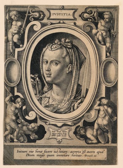 Justice (Justice), plade 5 fra "Virtutum theologicarum et cardinalium" af Jan van der Straet, called Stradanus