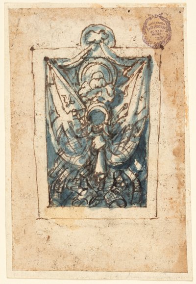 Side i en skitsebog; Våbentrofæ af Jan van der Straet, called Stradanus