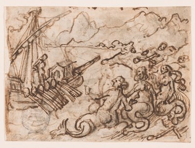 Side i en skitsebog: Ulysses passerer sirenerne (recto); Ulysses i underverdenen (verso) af Jan van der Straet, called Stradanus