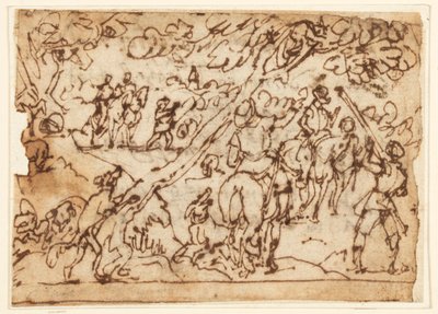 Skitsebog Side; Jagtscene af Jan van der Straet, called Stradanus